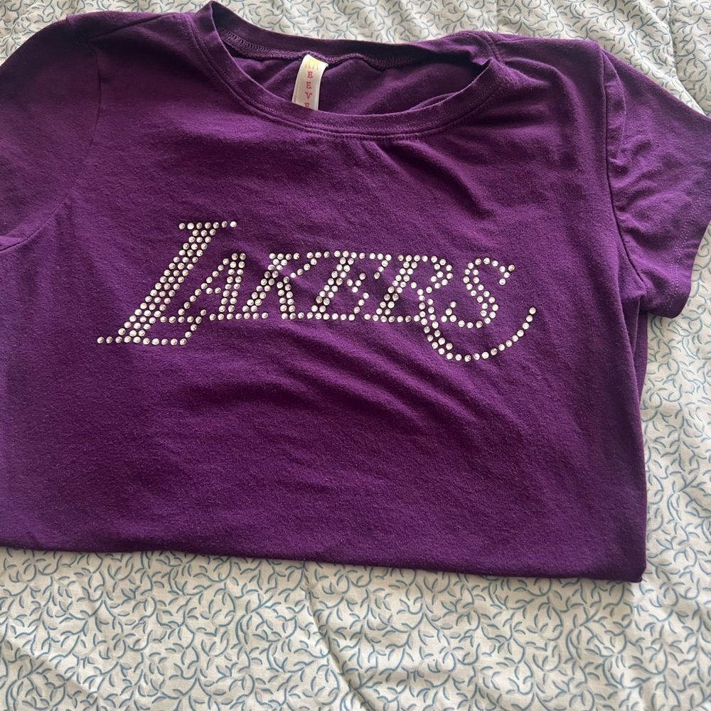 Lakers rhinestone short sleeve top.  Size L  but run Small  Fit like a medium